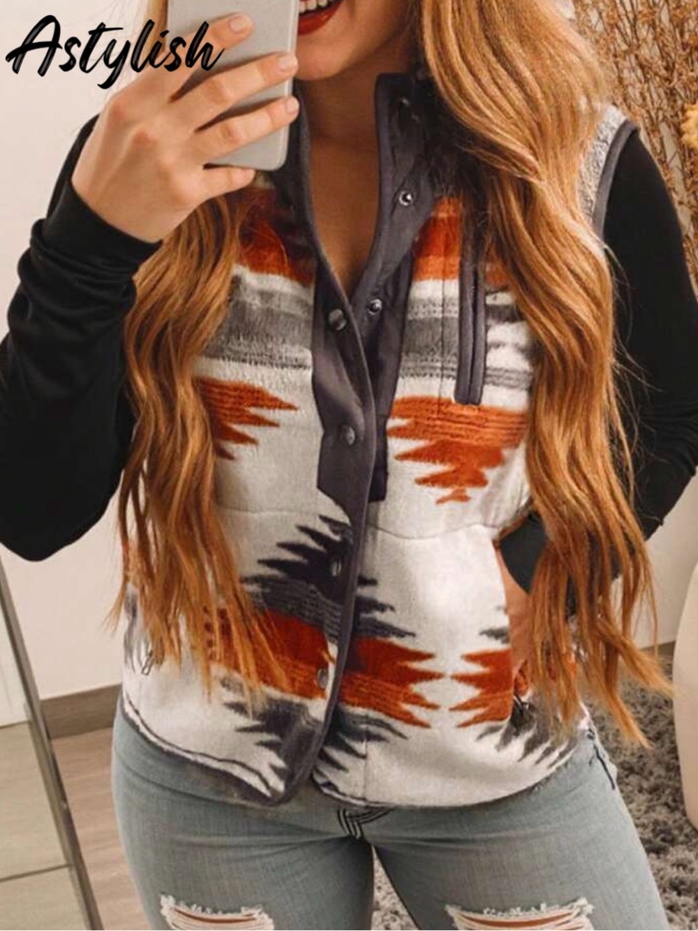Women's Rust & Gray fleece button up Vest